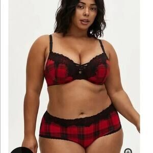 Torrid Push-up Back Smoothing Bra Red Black Plaid Drak Alchemy Womens Size 46C